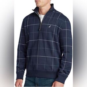 Nautica navy blue windowpane grid quarter-zip pullover sweatshirt